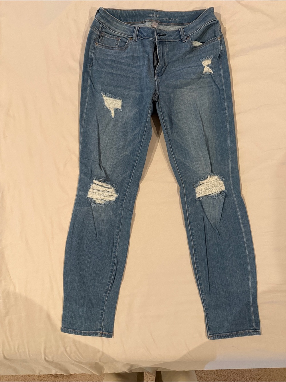 New York & Company Blue Distressed Skinny Jeans